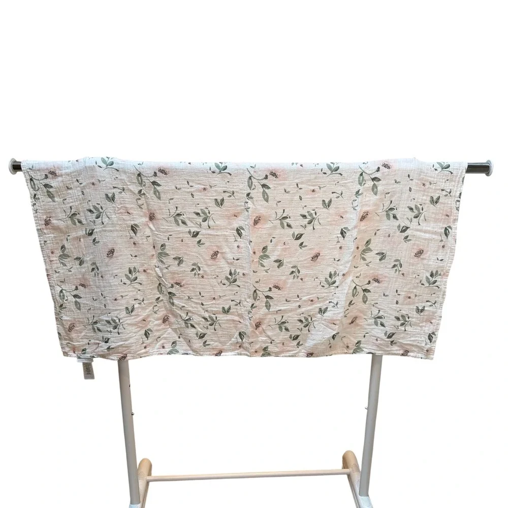 Pottery Barn Kids Organic Cotton Muslin Swaddle Blanket Pink Floral 47x47